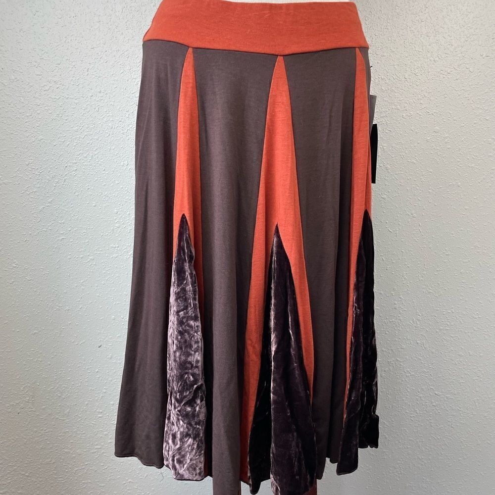 NWT Luciano Dante Brown and Burnt Orange Midi Skirt Size 8